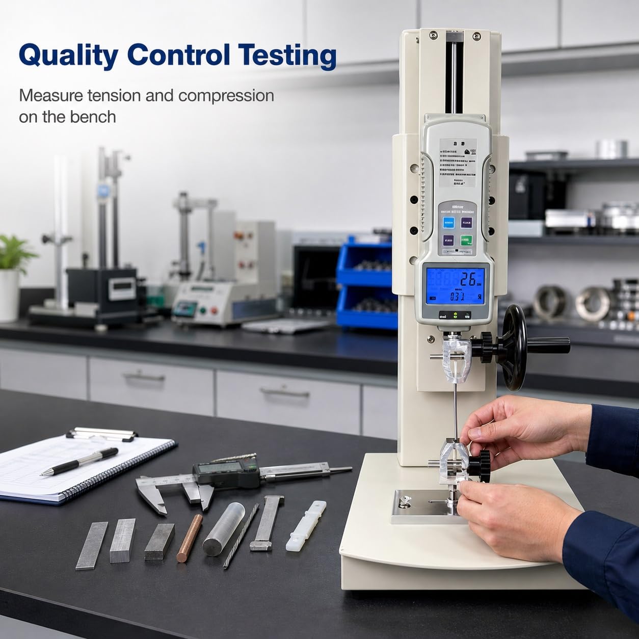 Máquina de Prueba de Tracción Digital con Soporte de Dinamómetro Manual | Estructura de Banco de Metal, Controles de Alambre y Textiles, Tensión y Compresión, Modelos de 10-2000 N(500N/50kg)