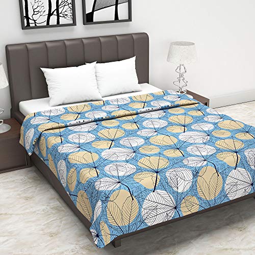 Image of Divine Casa Glace Cotton 120 GSM Super Soft Cloudy Reversible Lightweight Printed Double Bed AC Dohar Blanket for Mild Winter Quilt - (Blue and Beige, 205 x 220, CM)| TC - 120