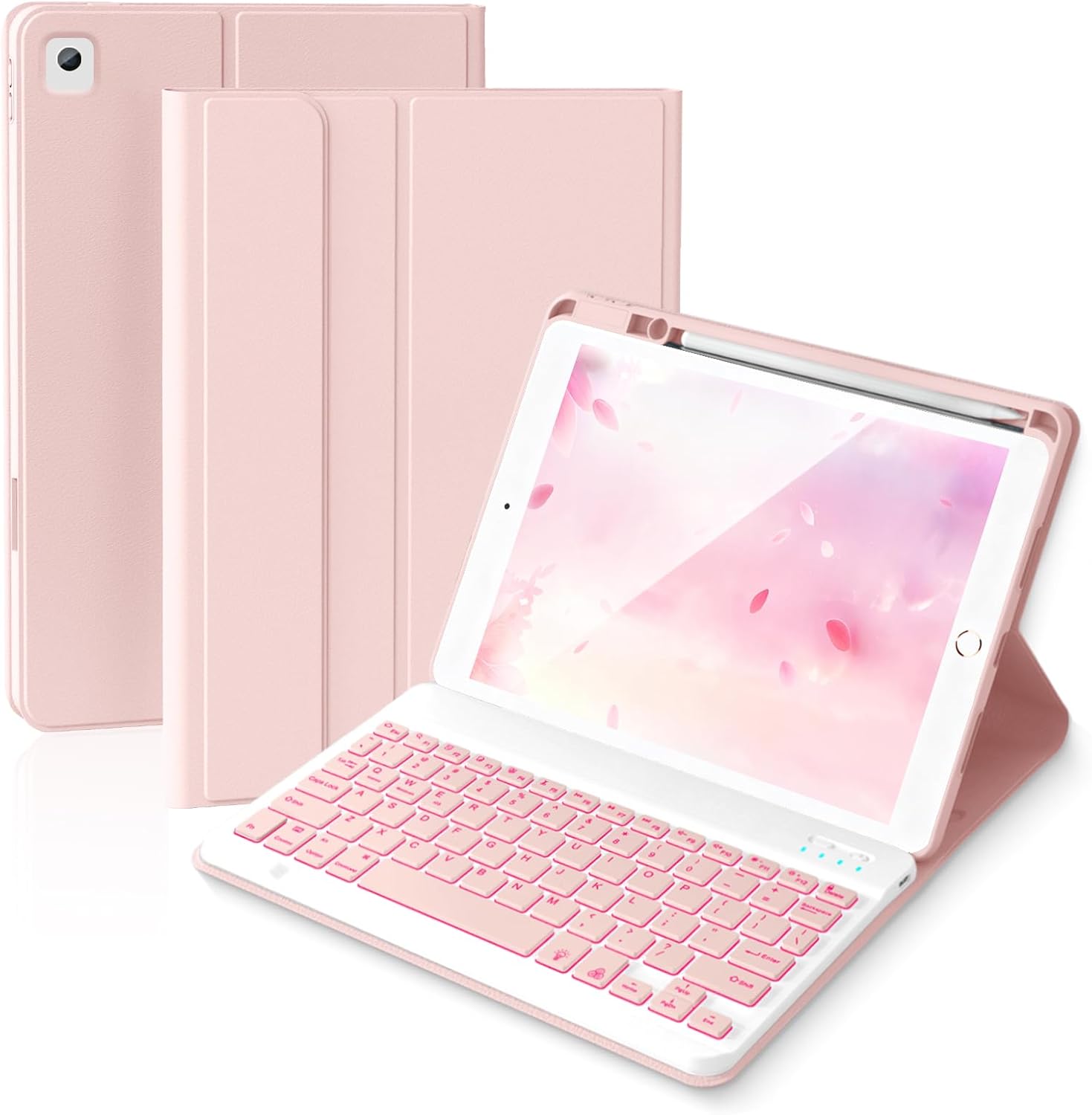 Keyboard Case for iPad 9th Gen 2021 10.2 inch with Pencil Holder, Wireless Detachable Backlit Keyboard for iPad Pro 10.5 inch / Air 3rd Gen,Slim Folio Cover for ipad 8th Gen / 7th Gen keyboard, Pink