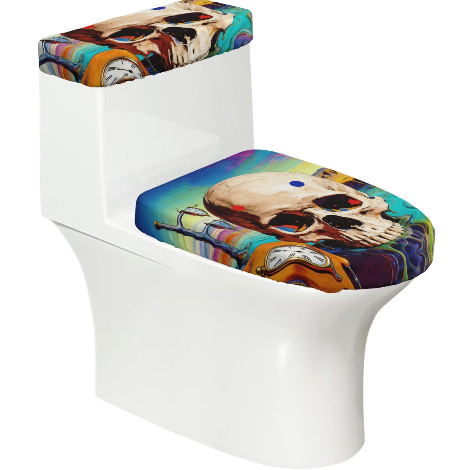Duykimqw Black Surreal Skull With Melting Clocks Print Bathroom Toilet Lid Cover