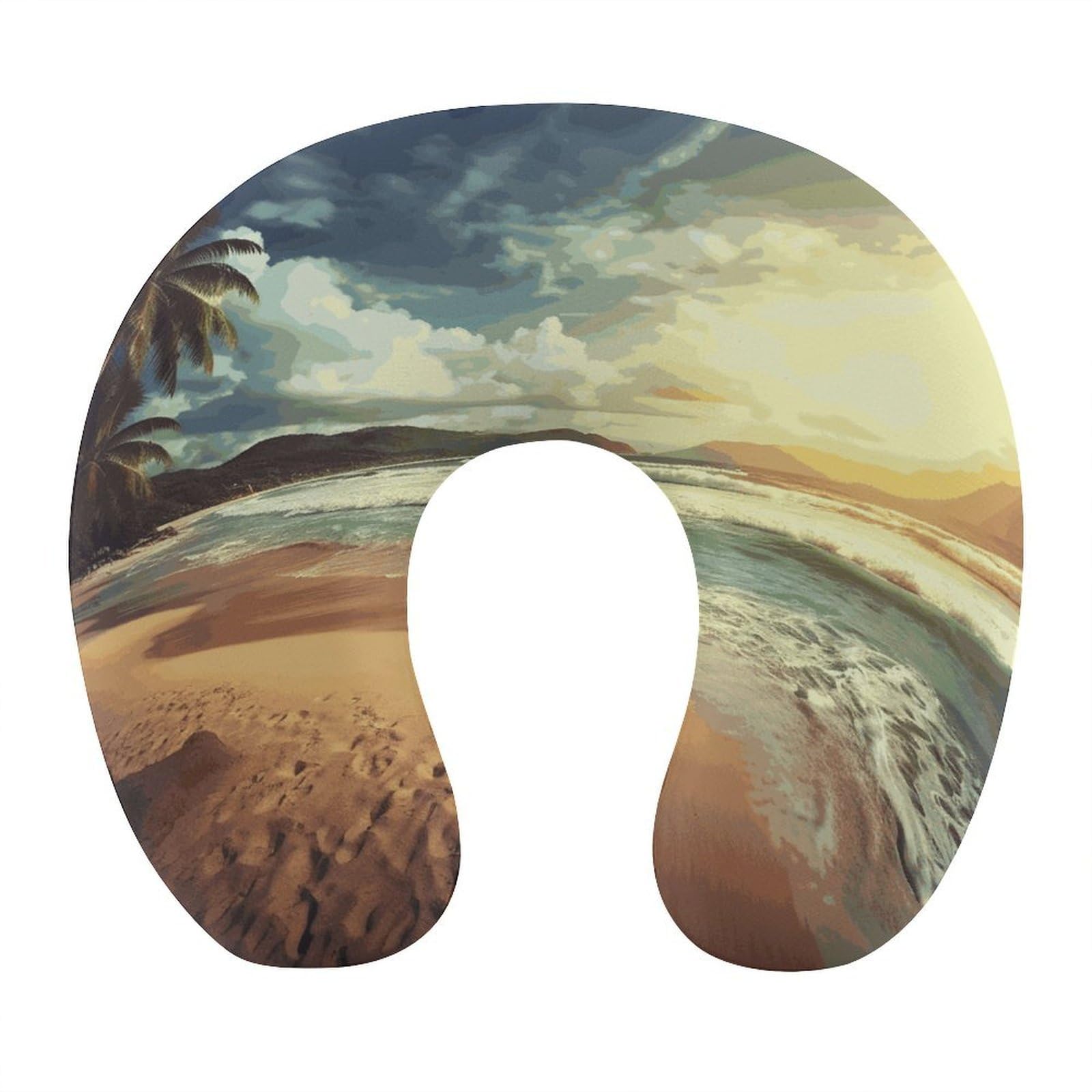 FekiLoot Sunset on The Beach Travel Pillow U Shaped Neck Pillow Comfortable Memory Foam Pillow Portable Soft Headrest Lightweight Neck and Head Support for Planes Trains Self-Driving Cars