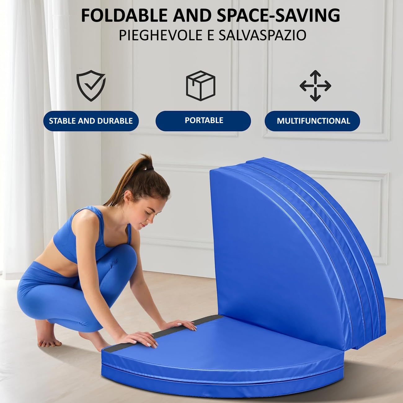 Tappetino per Palo Pole Dance Pieghevole e Resistente 120 x 5cm, Materassino di Protezione Circolare in Schiuma EPE e Pelle PVC Antiurto Antiscivolo Imbottito
