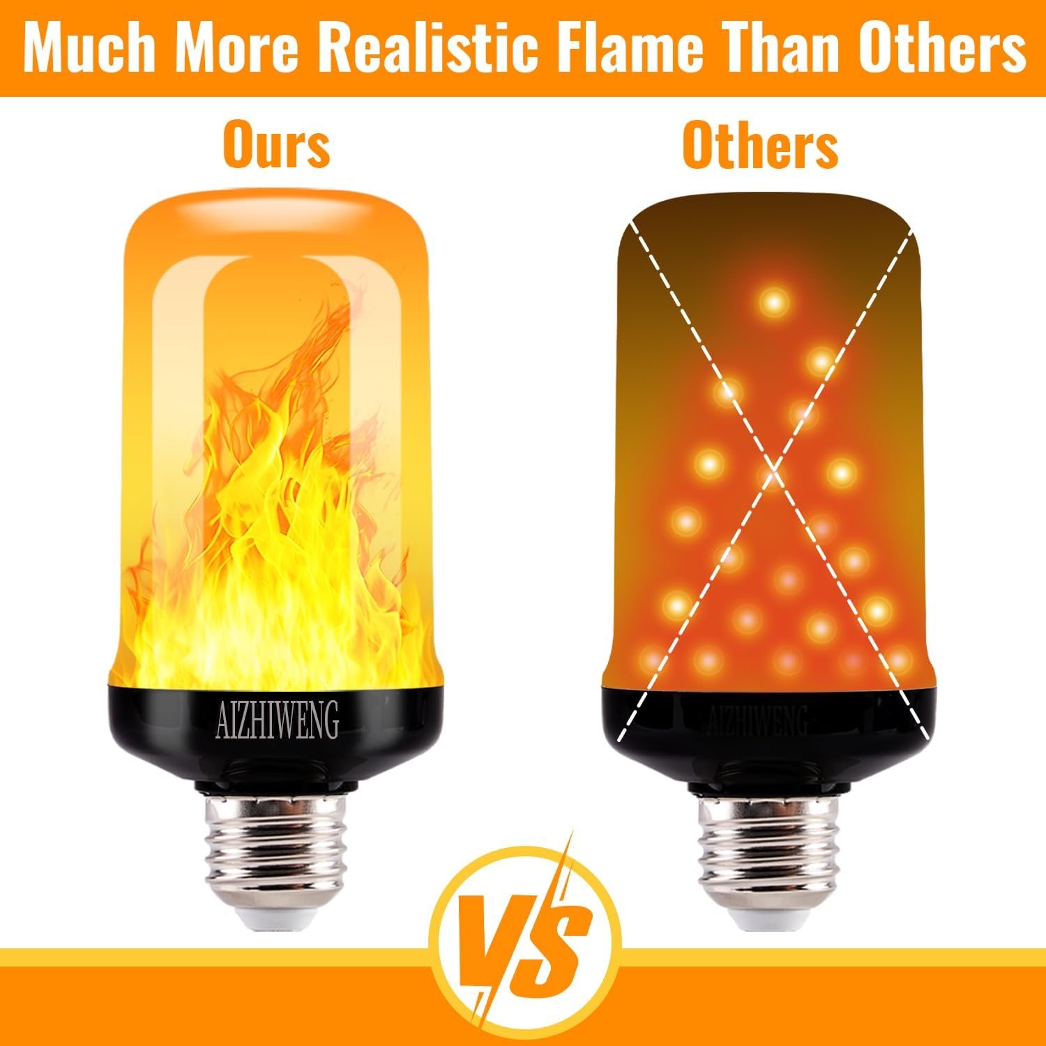 LED Flame Light Bulbs 4 Modes Fire Light Bulbs E26 Base for Christmas Decorations Outdoor Indoor Home Flickering Flames (2 Pack)