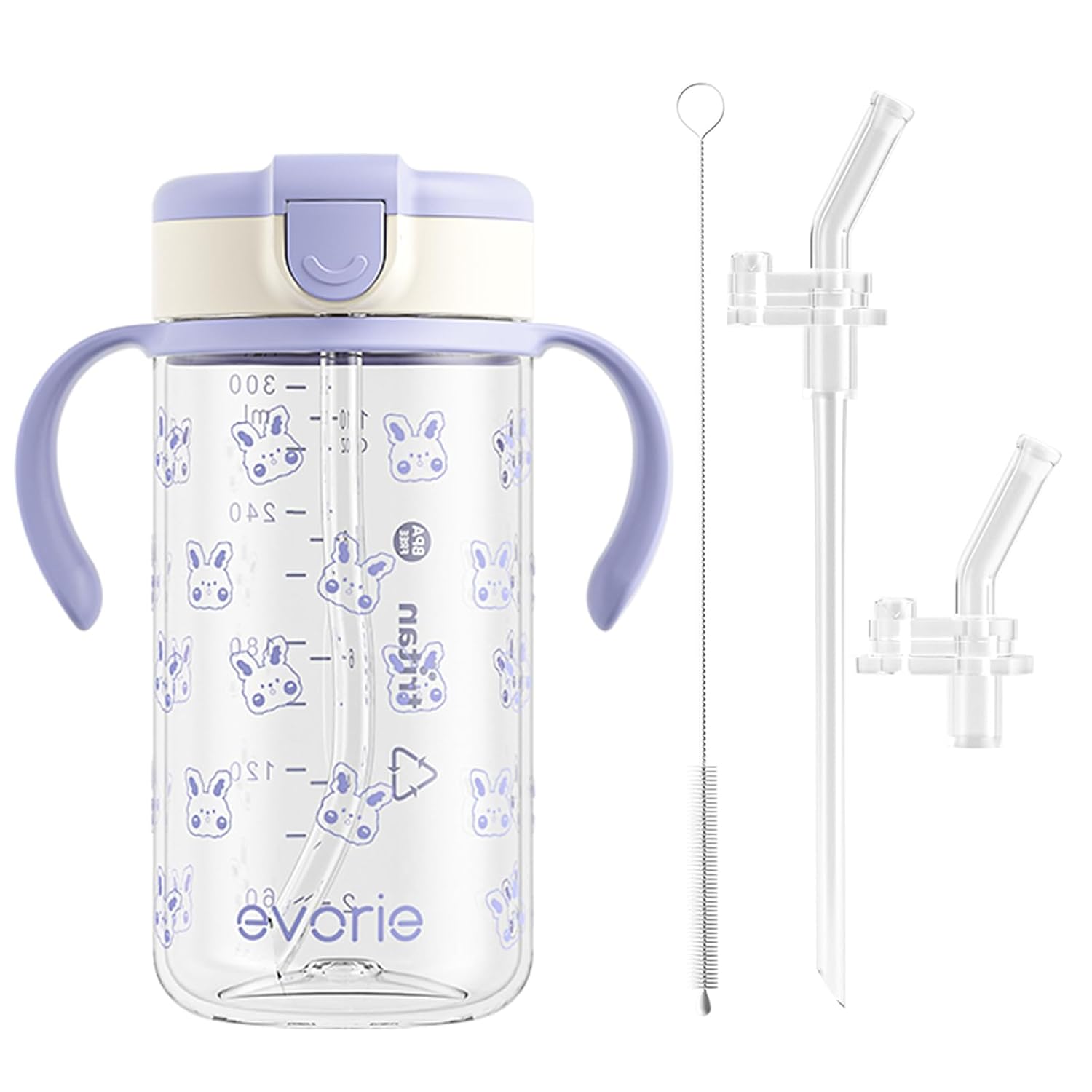 Evorie Tritan Toddler Sippy Cups 10 Oz Kids Water Bottle With Replacement Straw Bundle, Sweet Bear