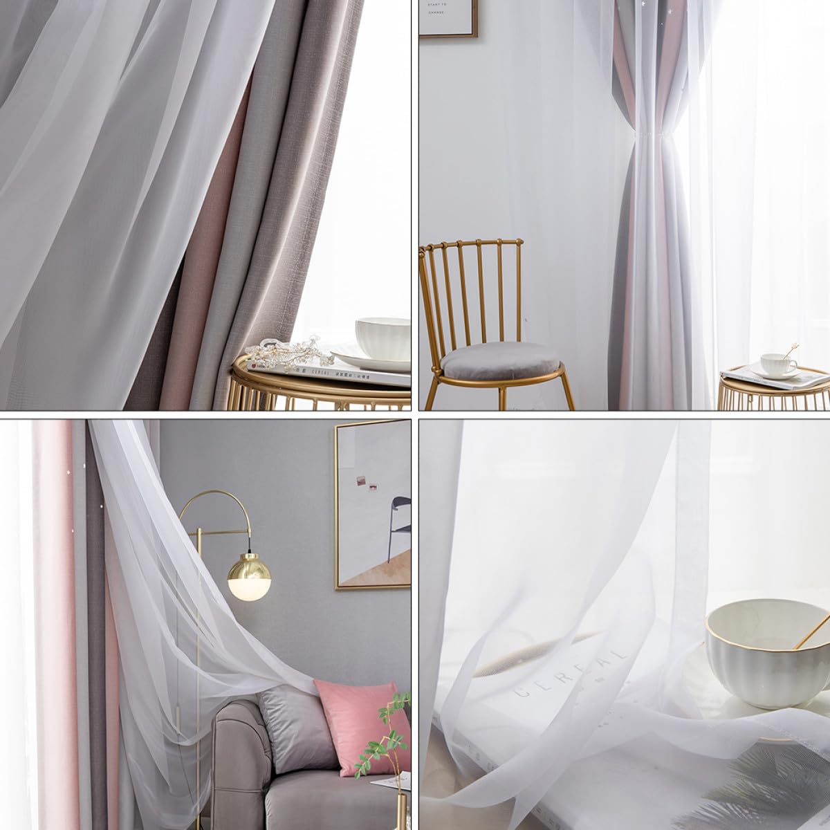 Ipetboom Verdunkelungsvorhänge 2 Stück Packung Doppel Schicht Polyester mit Sternen Motiv für Schlafzimmer und Wohnzimmer Sonnenschutzvorhänge und Wärmedämmung
