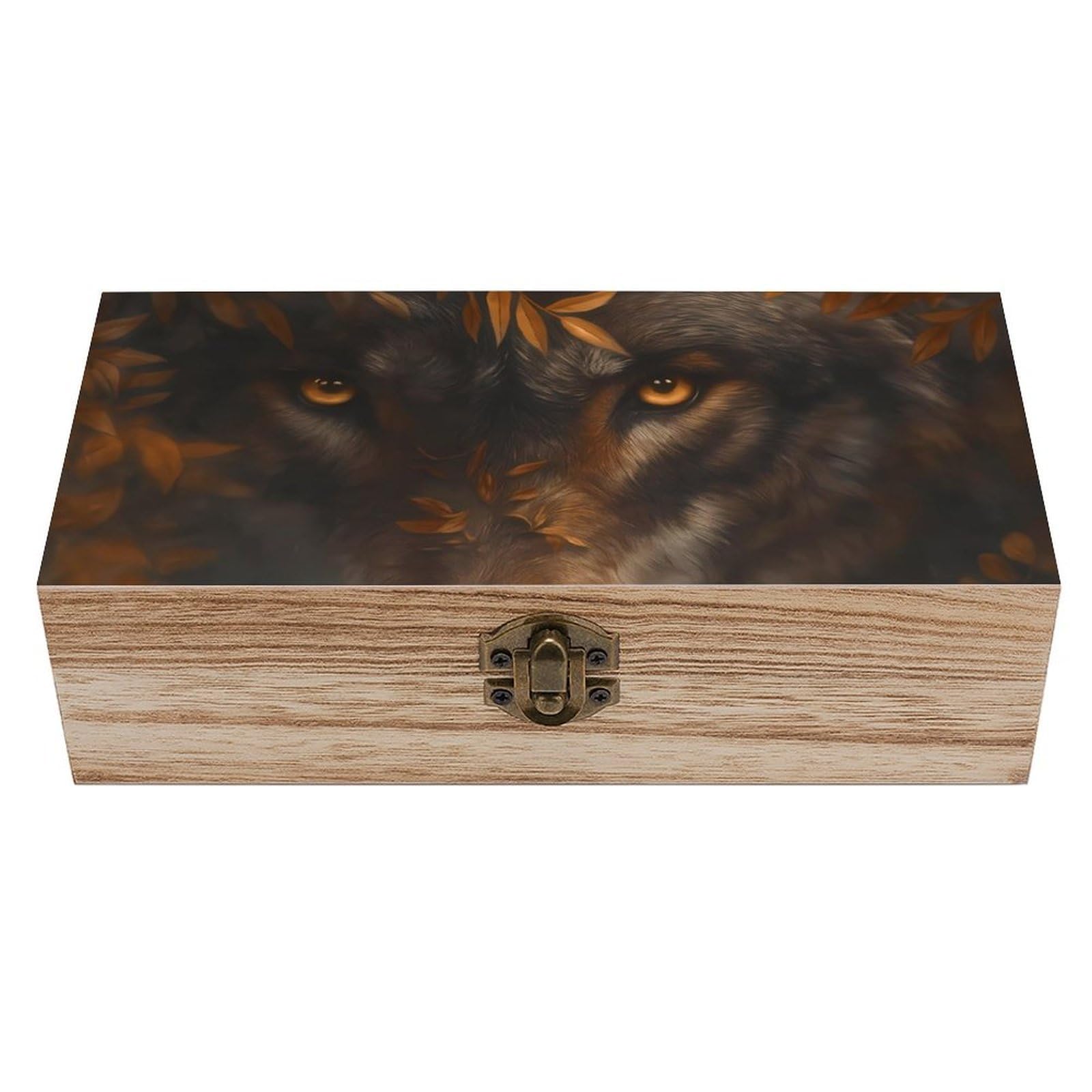 HLBSDM Autumn Wolf Gaze Retro Wooden Storage Box Jewelry Art Gift Boxs Decorative Keepsake Boxes
