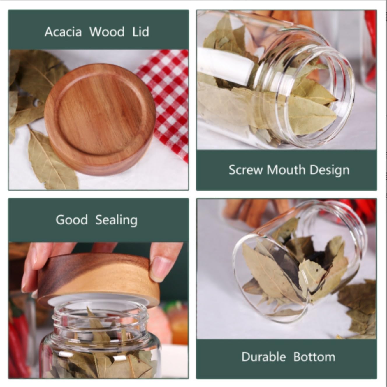 Vorratsgläser - Küche Luftdicht 3Pcs Glas Mit Luftdichtem Holzdeckel Lebensmittel Lagerung Kanister For Kaffee Süßigkeiten Vorratsdosen