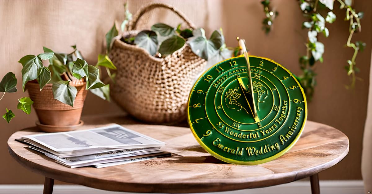 55th Emerald Wedding Anniversary Sundial Gift for Him or Her, Husband or Wife, Parents, Grand Parents, Couples to Celebrate Anniversary Unique Gift Her Parents Or Couples 55 Year Celebration