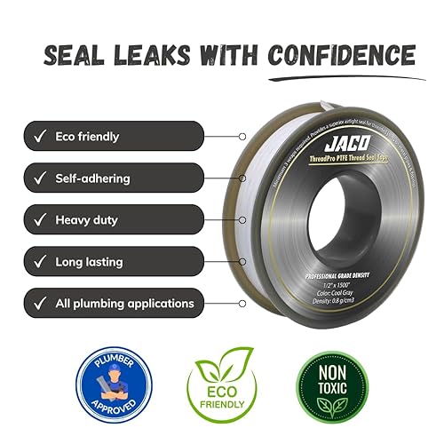 Miniatura 2 de JACO ThreadPro - Cinta de sellado de rosca de PTFE 12 pulgadas x 100 pies Mega rollo sellador de rosca de grado profesional gris frío