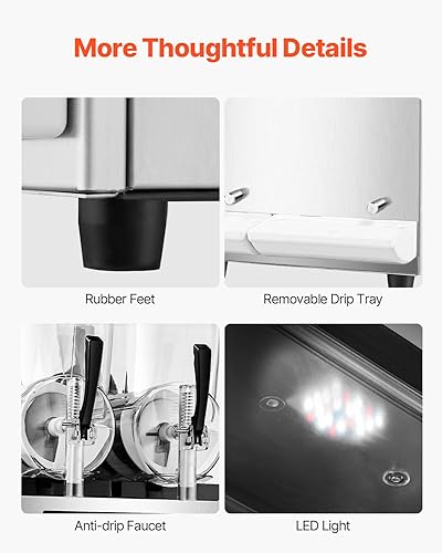 Miniatura 6 de VEVOR Máquina comercial para granizar, máquina de bebidas congeladas de doble tanque de 12 pulgadas x 2, 96 tazas de acero inoxidable para batido de