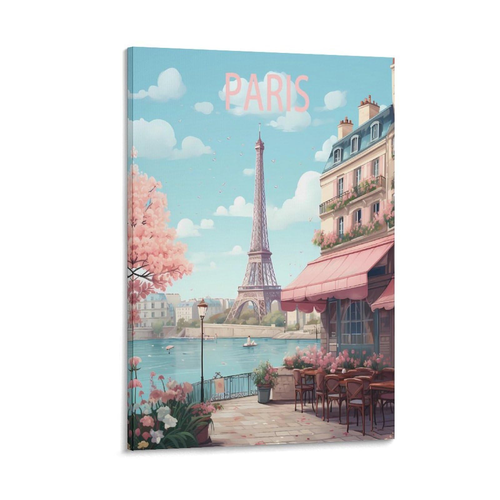 Paris France Vintage Travel Poster Landscape 16x24inch(40x60cm) Canvas Wall Art Posters for Living Room Decor Paintings for Home Decor