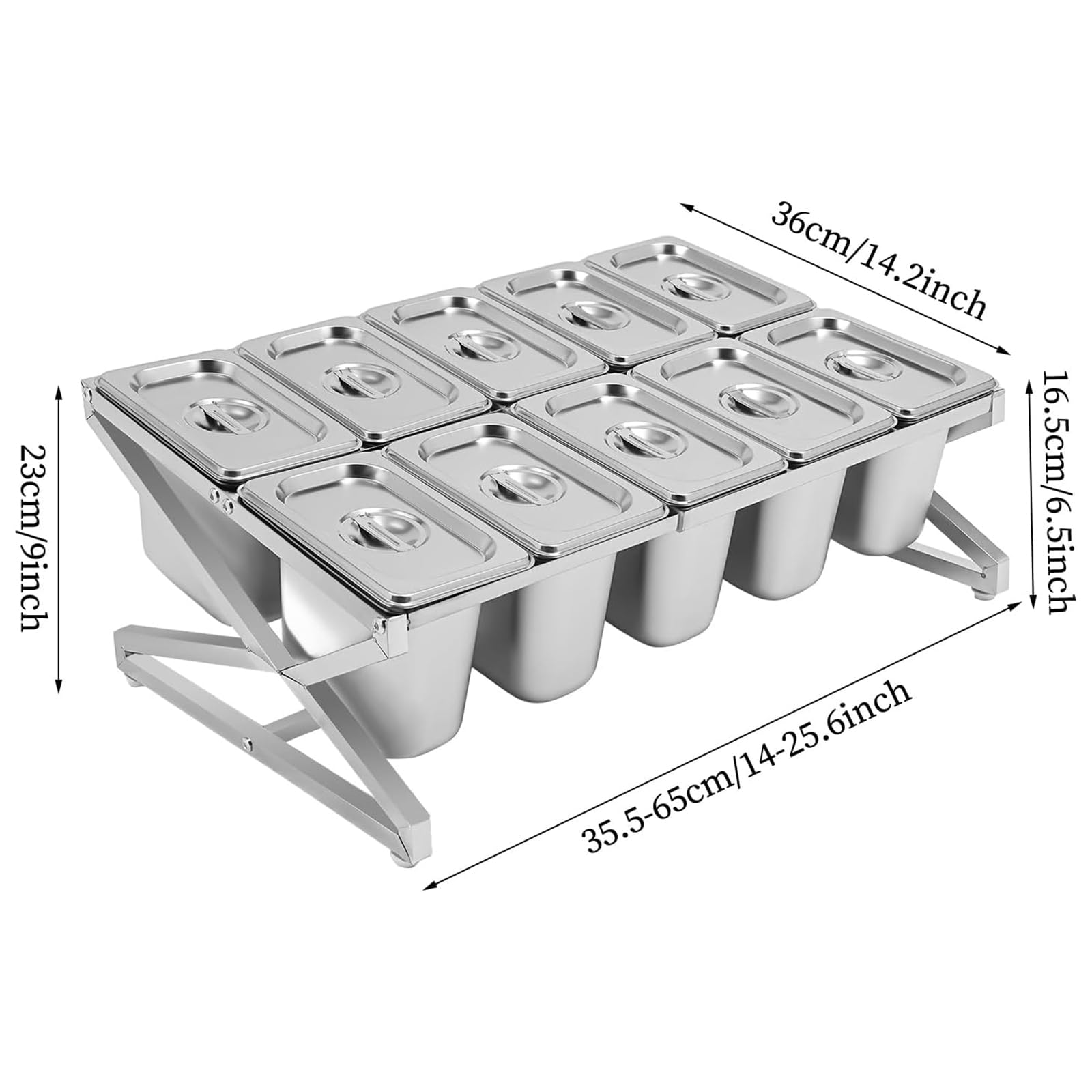 Étagère à épices extensible en acier inoxydable – Support de comptoir commercial avec 6/8/10 casseroles et couvercle pour assaisonner les sauces, confitures, fruits et ingrédients