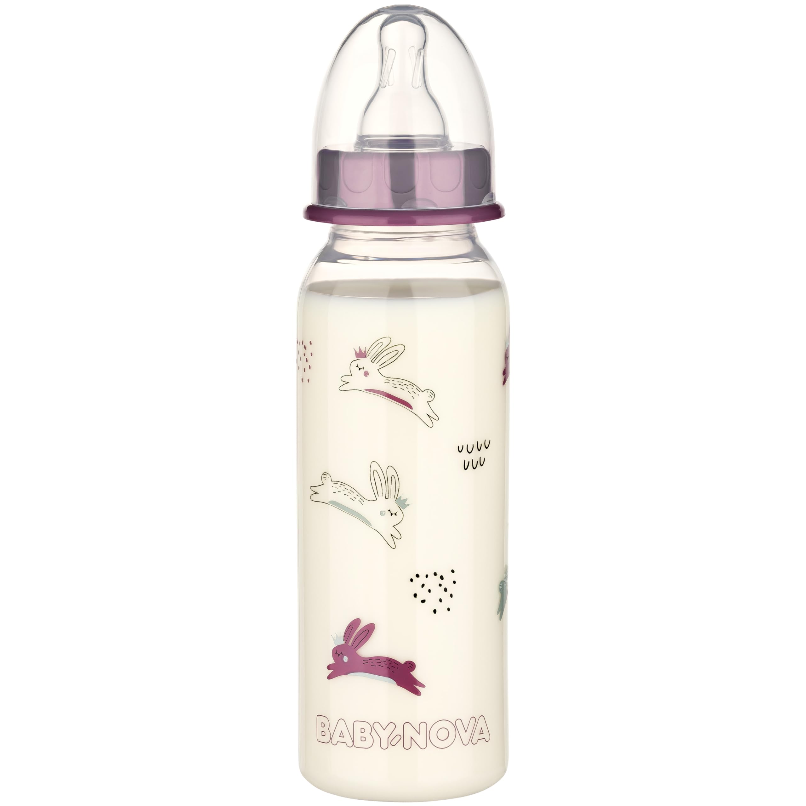 babynova 240ml Baby Bottle with Anti-Colic Medium Flow Silicone Teat for Newborns - Made in Germany - BPA-Free - Bunnies
