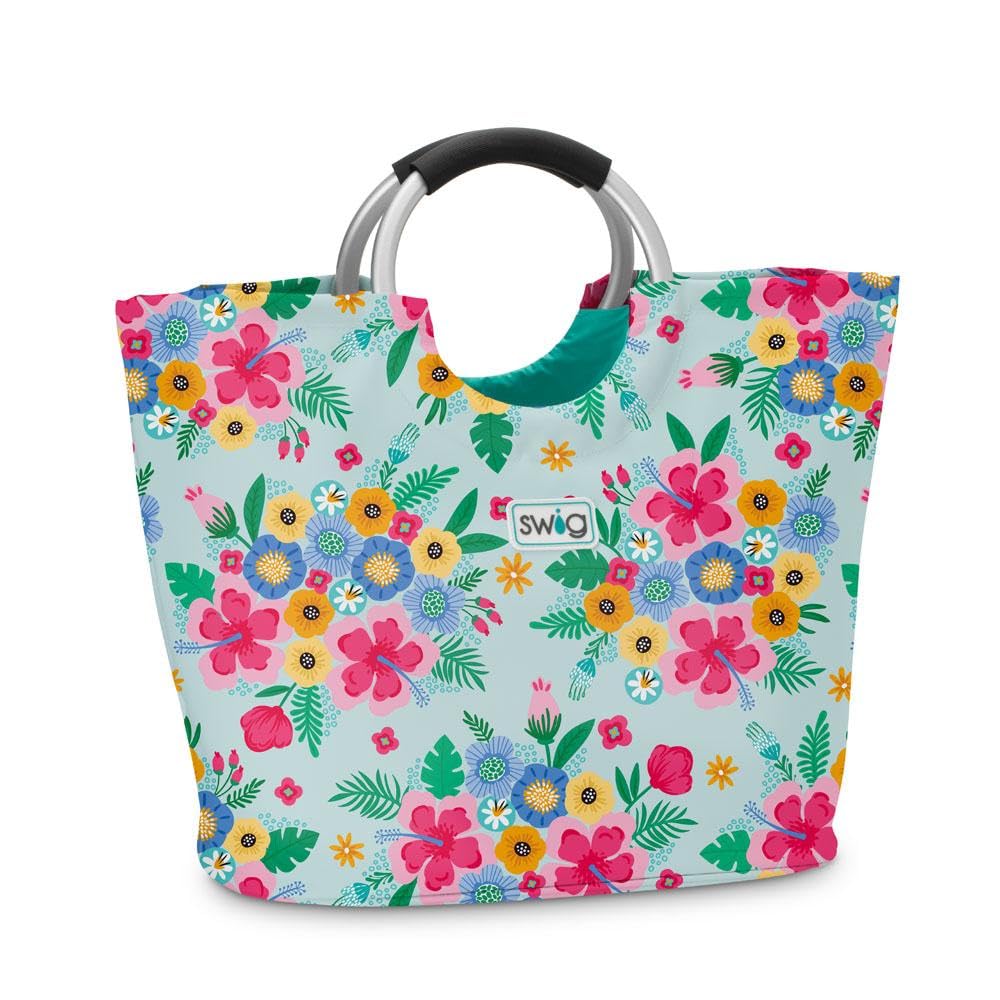 Swig Life Loopi Tote Bag, Large, Lightweight, Waterproof Beach and Utility Bag, Island Bloom, 14.5" H x 10.5" D
