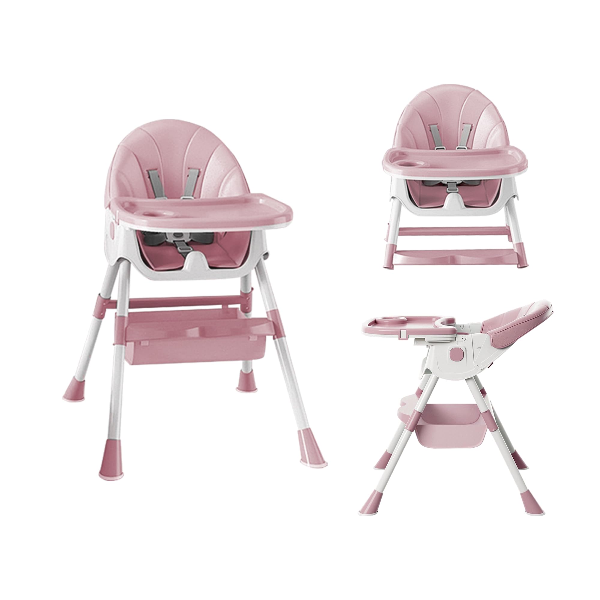 4 en 1 Chaise Haute Evolutive pour Bébés et Enfants, Chaise à Manger Confortable avec Hauteur en 2 Positions et Angles d'Inclinaison, Chaises Pliable Stable (Rose-blanc A)