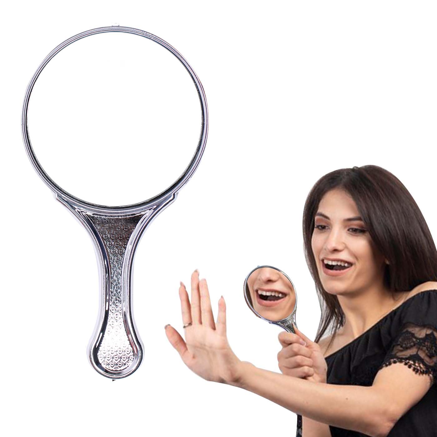 Prime Portable Handheld Vanity Mirror Hand Mirror with Handle for Makeup Travel and Indoor Use Silver Pack of 1-image-11