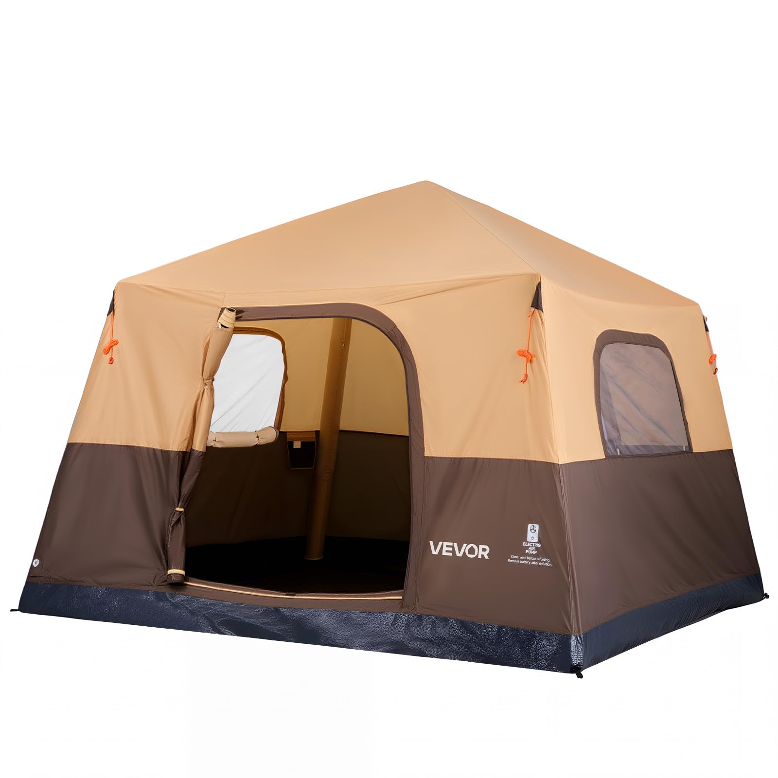 VEVOR Tente Gonflable 6 Personnes Pompe Rechargeable Tente de Camping Beige, pour Randonnée et Pique-niques en Famille, avec Tubes d'Air en TPU, 4 Grandes Fenêtres en Maille, Sac de Transport Portable