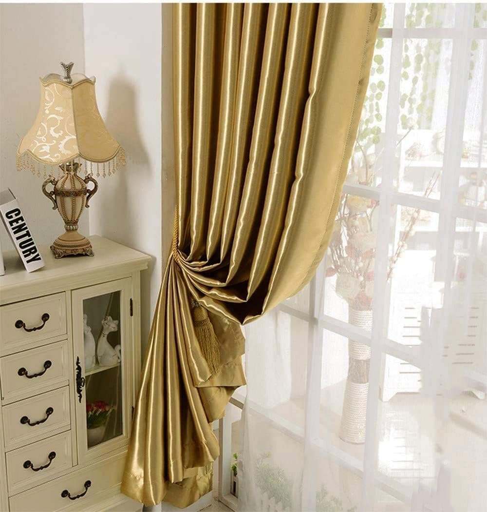 MYRU Elegante Vorhänge mit Bleistiftfalten, verdunkelnd, glänzender Stoff für Wohnzimmer und Schlafzimmer, 2 Paneele, 168 x 228 cm, luxuriöse goldene Vorhänge)
