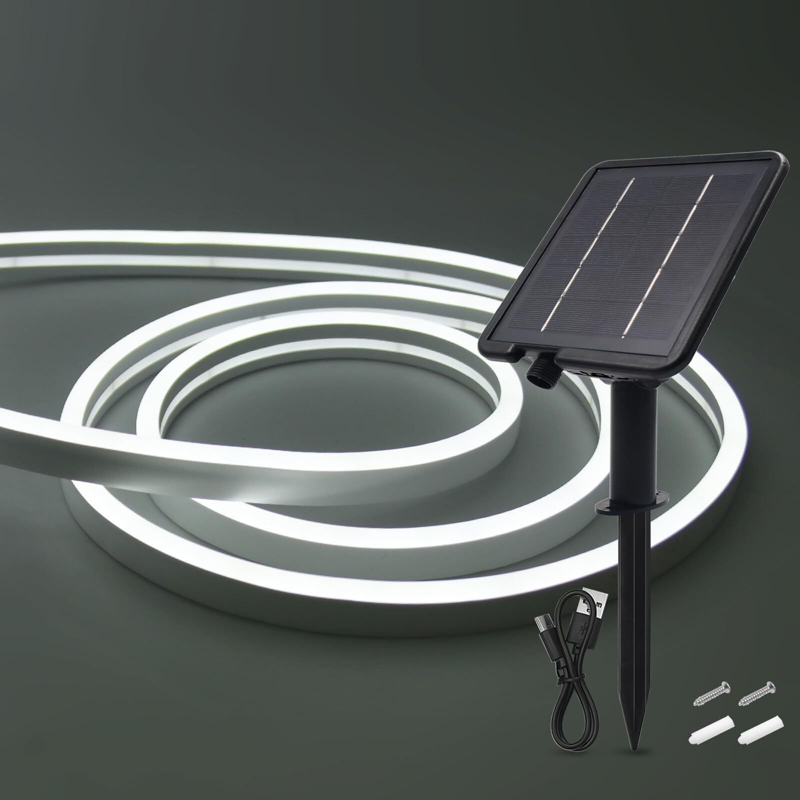 HEGEHE Solar LED Strip, Solarbetriebene Neon LED Streifen Außen, 120leds/m, 8 Modi, Schneidbar, IP65 Wasserdicht Diffusion Flex LED Schlauch Band für Garten, Balkon, Treppe (Weiß, 8M)