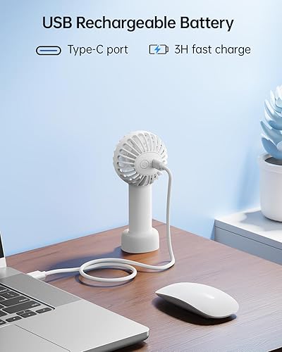 Miniatura 7 de SWEETFULL Mini ventilador portátil  Ventilador de mano recargable, 3 velocidades, regalos personales de mano para artículos esenciales de viaje,