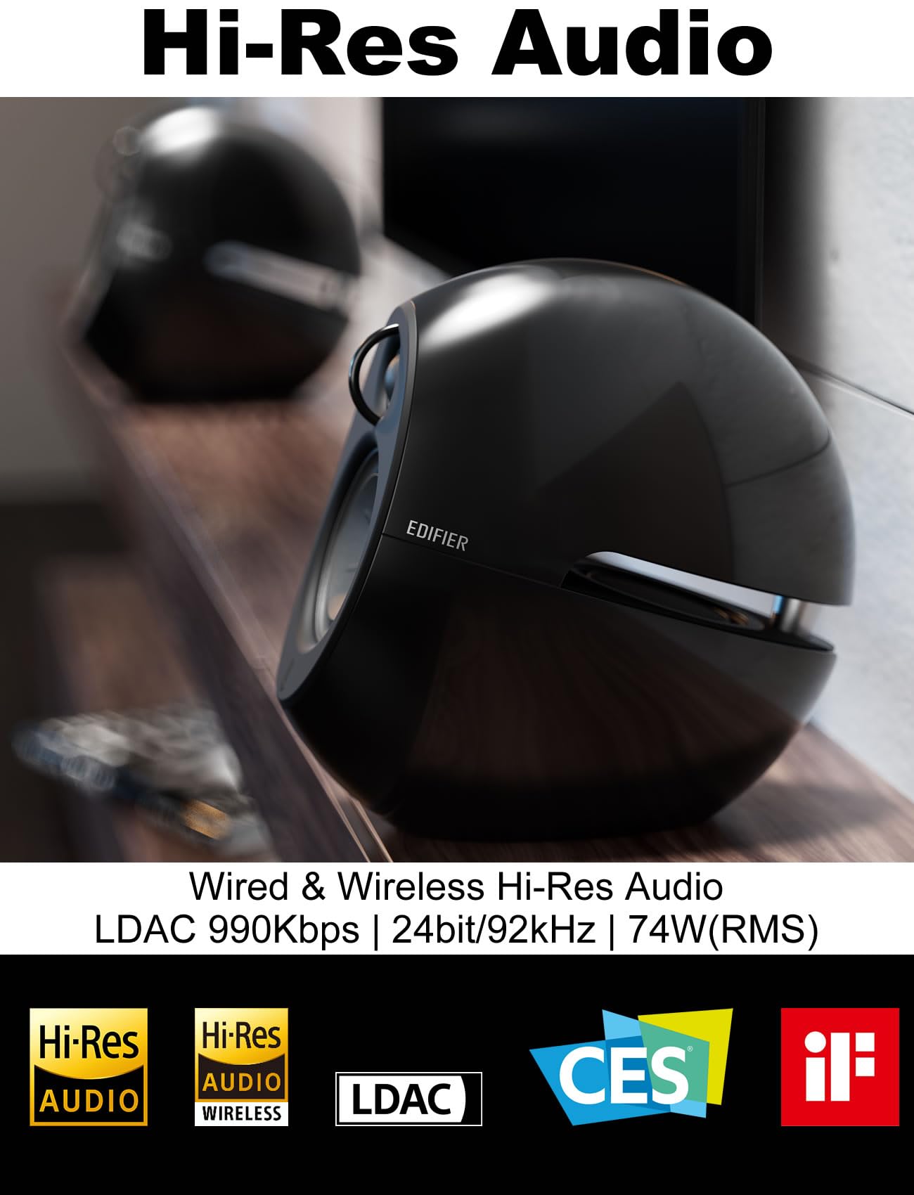 Edifier e25HD PC Speakers with Passive Bass Radiators & Bluetooth 5.3 LDAC for Desktop - Optical Input- 74W Near Field Powered Bookshelf Hi-Res Speakers with 24bit/96KHz Wired & 990Kbps Wireless