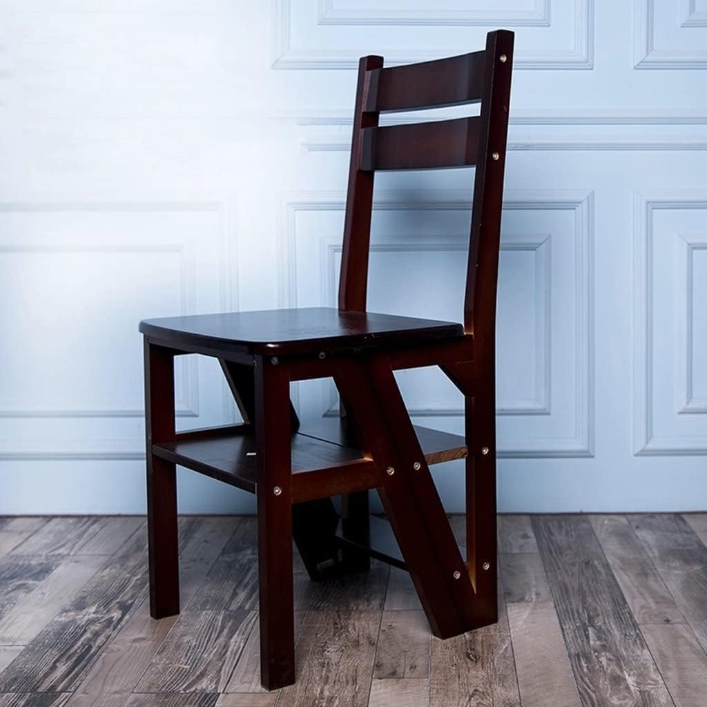 Platform Ladder Step Stool Solid Wood Folding Ladder Chair Dual Purpose Step Stool 4 Step Ladder Rack Chair Multi Convertible Stair Stool Home Kitchen Garden Library (Wood Color)