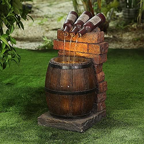 Resin Wine Bottle and Barrel Outdoor Fountains, Beer Self-Circulating Water Garden Courtyard Lawn Decoration Ornaments Resin Crafts Ornaments for Garden Statues Home Decoration (A)