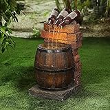 Tomppy Resin Wine Bottle and Barrel Outdoor Fountain, LED Beer Barrel Water Fountains Feature Sculpt
