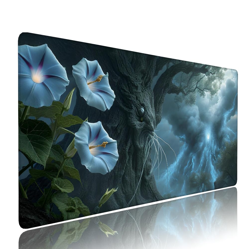 Alfombrilla de Mouse para Juegos, Blu, XXL, Antideslizante, Impermeable, Diseño de Fiore, Extendido, Grande, 1200x600x3mm, para PC, Laptop, Ufficio, Famiglia d-781