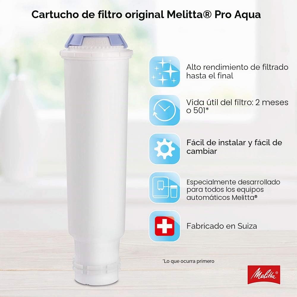 Melitta Cartuchos de filtro Pro Aqua (3 cartuchos) – Filtro de cal para cafeteras automáticas, evita la acumulación de cal y reduce los contaminantes para el mejor sabor del café