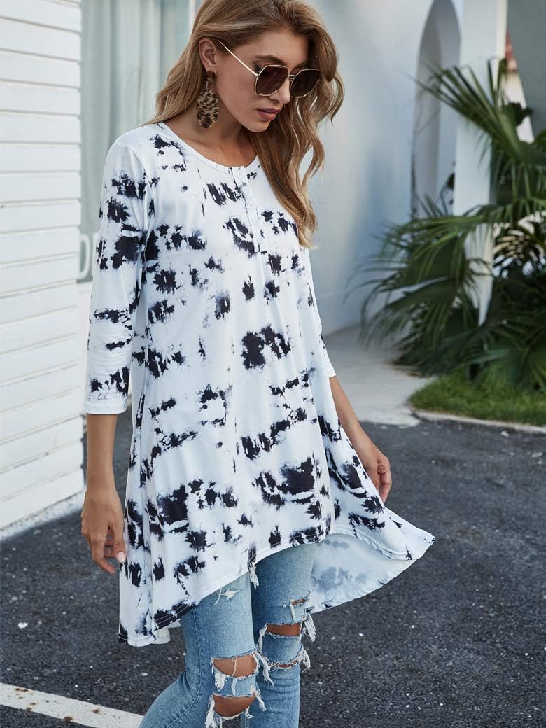 Naggoo Womens 3/4 Sleeve Button V Neck High Low Loose Fit Casual Long Tunic Tops Tee Shirts S-3XL - Image 3