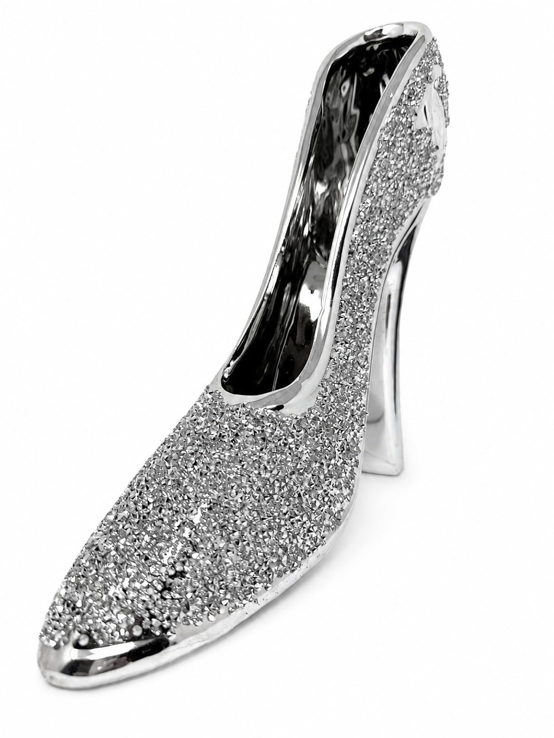 SEGOY Silver Crushed Diamond Shoe Heels Stilletos Figurine Shelf Sitter, Heart, Ornament Romany - 25 cm