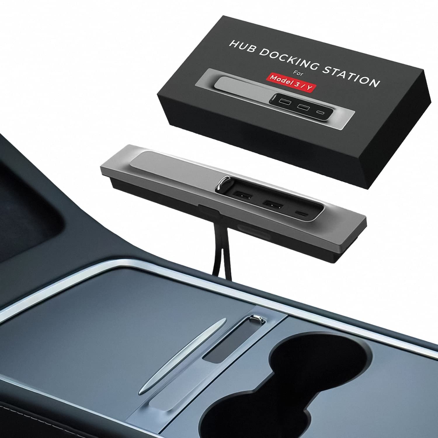 BEISTE Tesla USB Hub Docking Station for Tesla Model 3 Model Y Accessories 2 USB Multi Port Center Console Type C PD 27W Fast Charging Adapter,Slider Design As Tesla 2021 2022 Model 3/Y