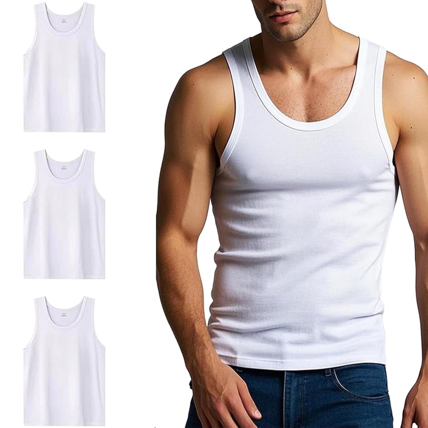 Voarge Podkoszulek męski, 3-pak, tank top z bawełną, koszulka na mięśnie, sportowa koszulka pod pachami, M-3XL