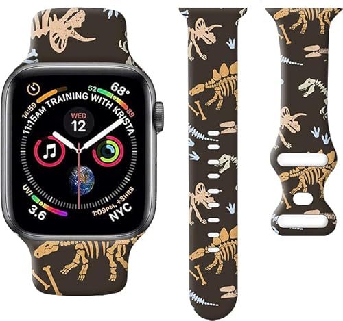 wumswu Compatible with iWatch Band 38mm 40mm 41mm 42mm 44mm 45mm 49mm for Women, Cute Fadeless Replacement Strap for iWatch SE Series 9 8 7 6 5 4 3 2 1 Ultra(Cute Dinosaur)