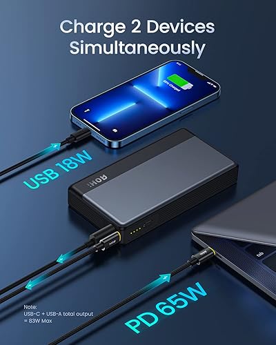 Miniatura 5 de AOHI 30000mAh PD 100W USB C Power Bank con 100W USB C a USB C Cable+4ft 140W USB C a USB C Cable con pantalla LED