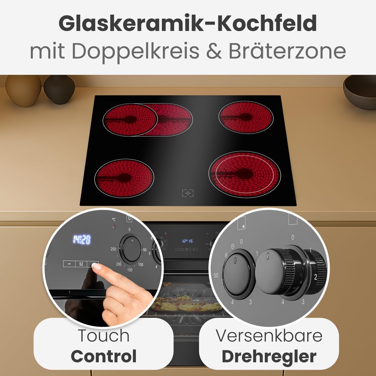 Bomann Herd-Kochfeld-Kombination 60cm Grill Heißluft Energieklasse A 9 Funktionen Glaskeramik-Kochfeld 57L Einbauherd Ceranfeld EHBC 7938