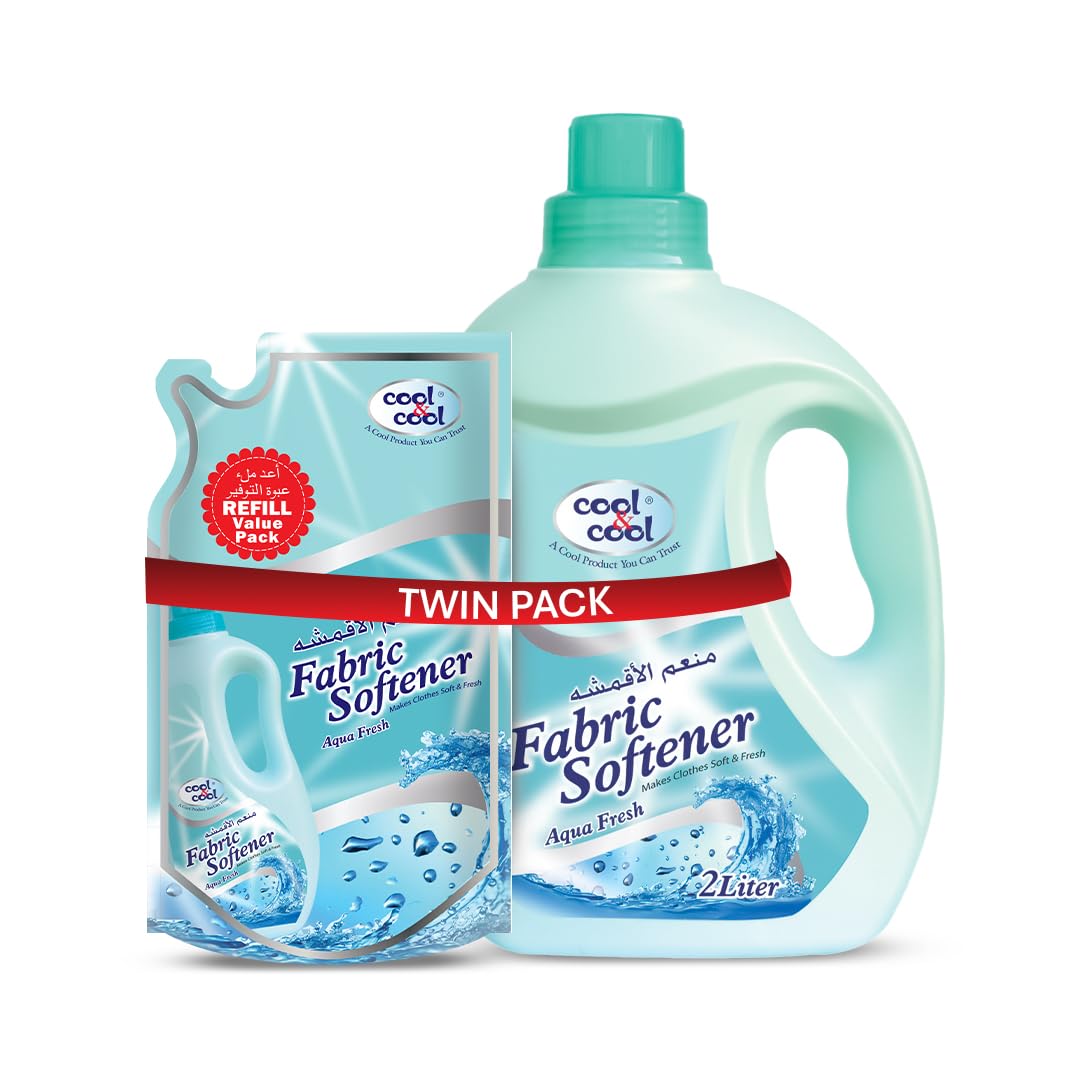Aqua Fresh Fabric Softener 2 Liters + 1 Liter Pouch - Long-Lasting Scent, Gentle Fabric Care, Laundry Essential 3 Liters