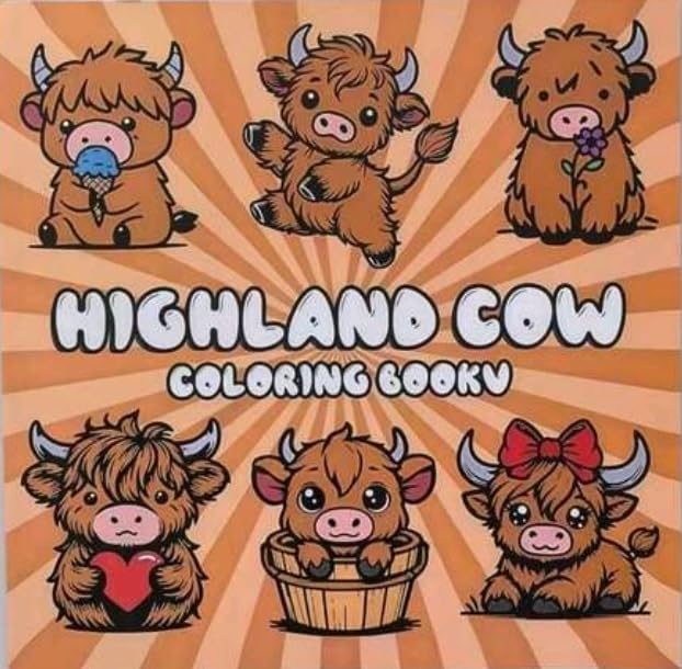 Scottish Highland Cow Animal Bold & Easy Adult & Teen Colouring Book Relax Unwind Art & Crafts Hobby Mindfullness Activity Gift Stocking Filler Christmas