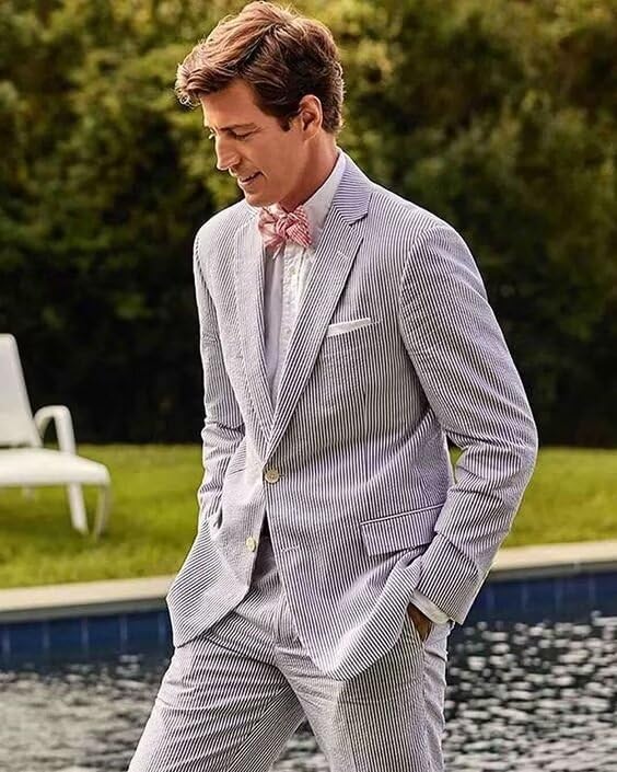 Mens Suit 2 Piece Slim Fit Seersucker Suit for Men Summer Beach Wedding Suits3