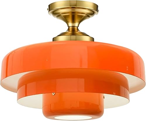 Miniatura 10 de Lámpara de Techo Vintage de 1 Luz Verde de Mediados de Siglo Empotrada Estilo Granja de 3 Capas Pantalla de 13.8 Pulgadas Cúpula de Metal Negro