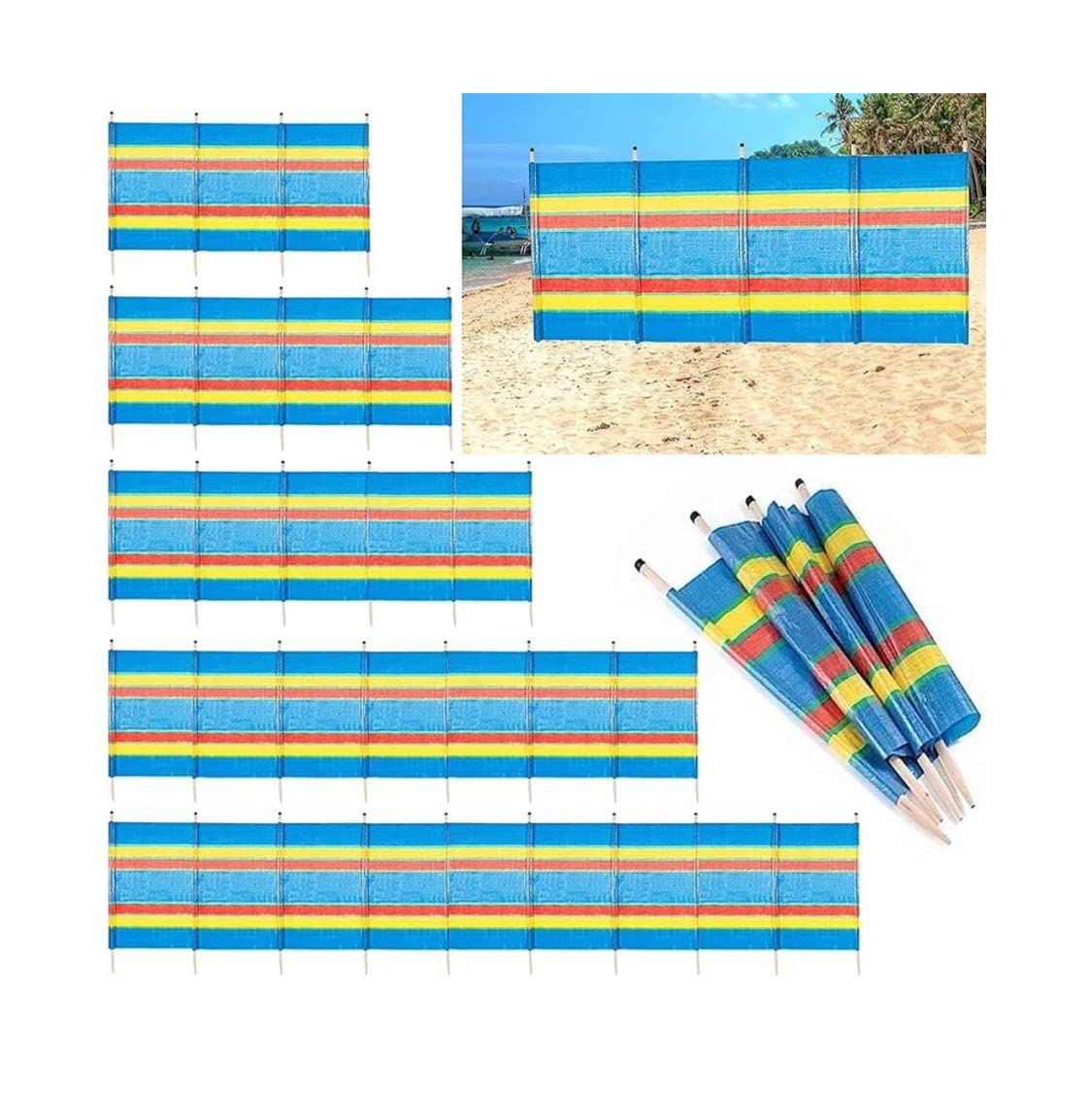 FAHAAM 4, 5, 6, 8, and 10 Wooden Pole Bright Wind Break Holiday Beachside Travel Camper Sun Shelter Garden Patio Windbreaker Shaded Privacy Screen (8 pole)