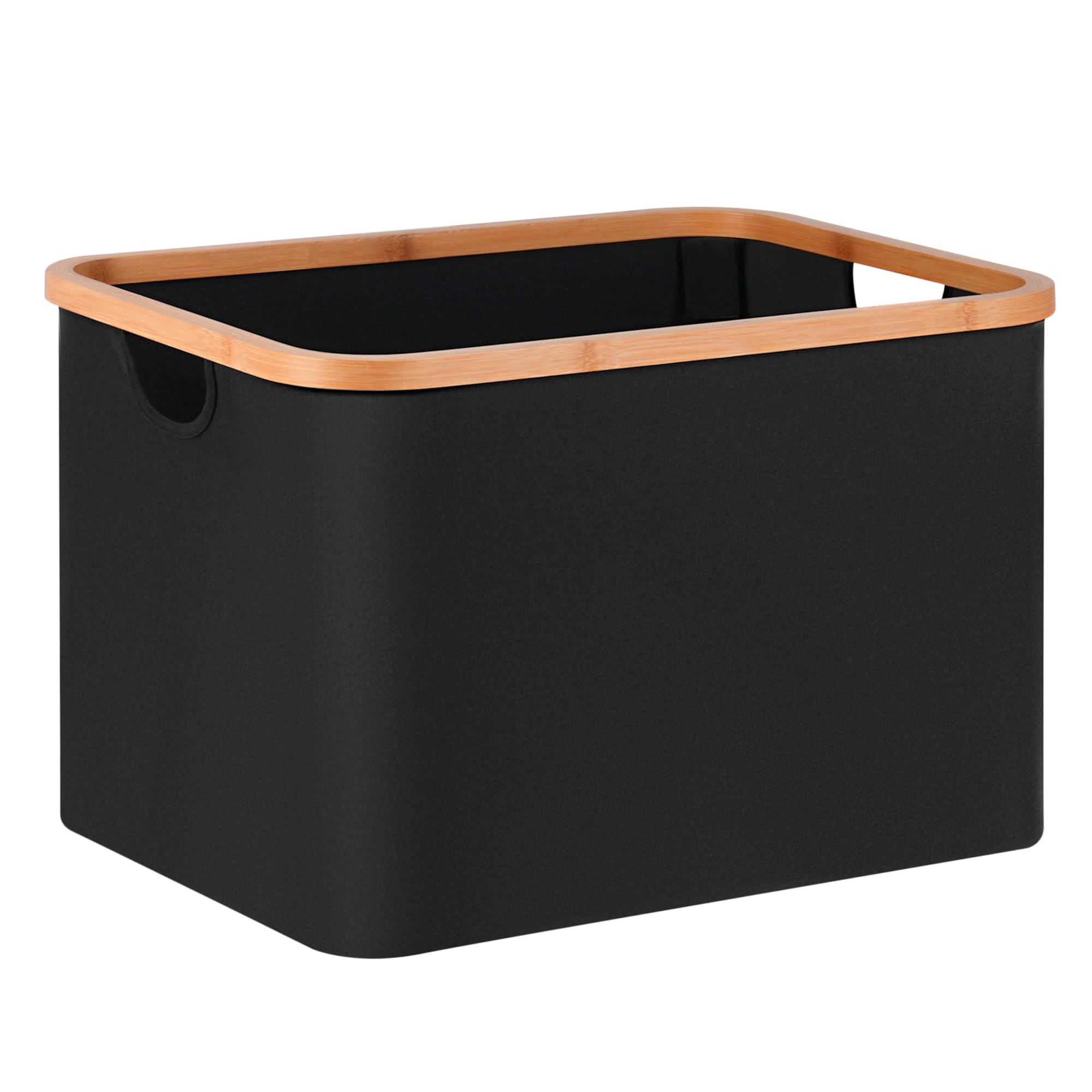 iEGrow Storage Bins,Collapsible Storage Baskets With Bamboo Handles,47L Rectangle Closet Storage for Organizing Toys, Books, Shelves, Closet,Black