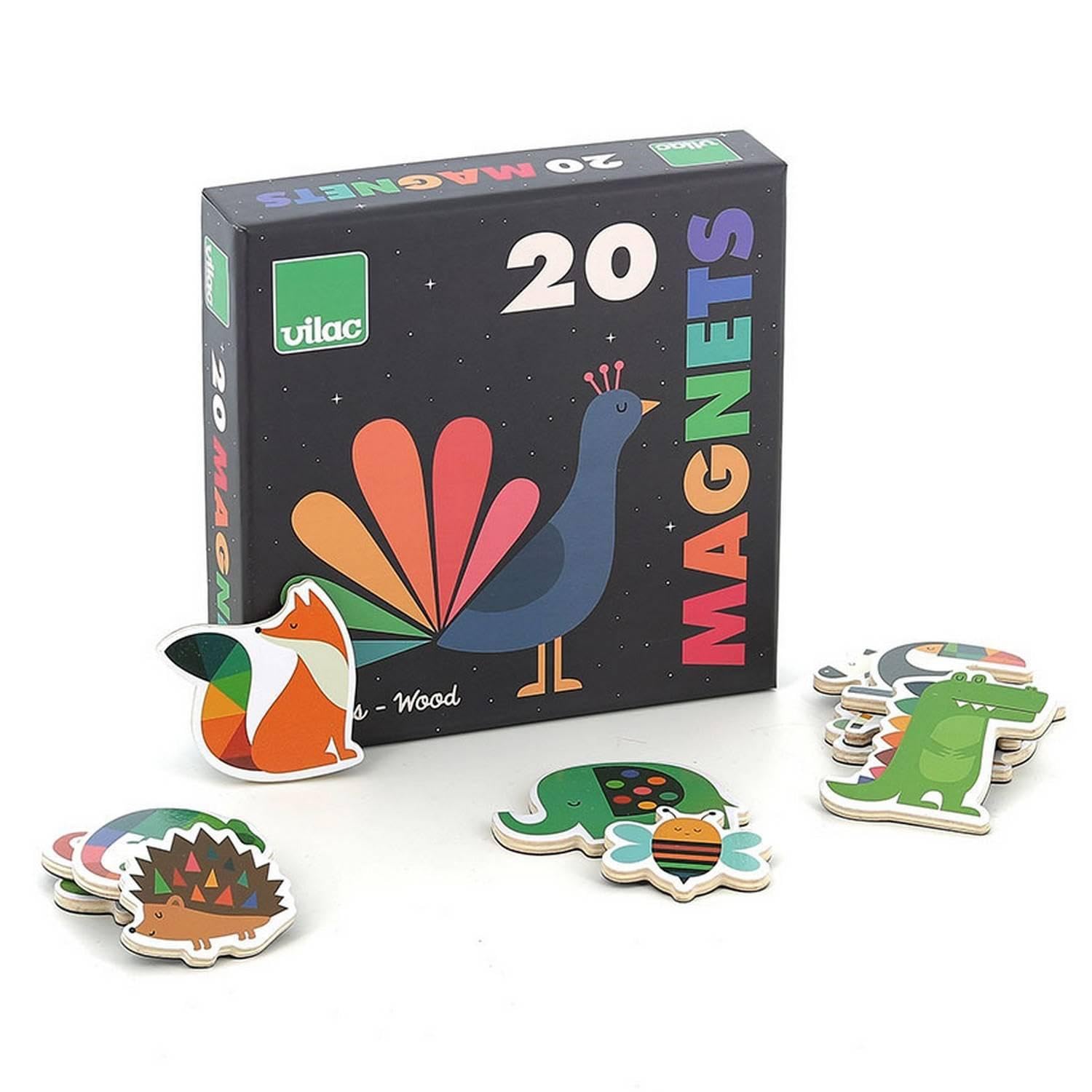 Vilac Set of 20 Animal Magnets by Andy Westface - Dive into the Rainbow Universe with These Colourful Wooden Magnets - Stimulate Imagination and Creativity, 7421