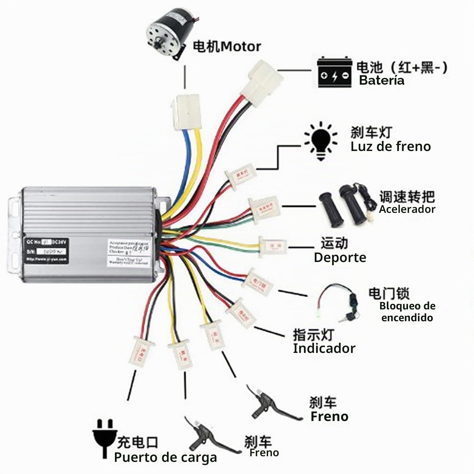 Keenso Controlador de Scooter Eléctrico, Cepillo de Bicicletas Eléctricas para Bicicletas con Empuñadura de Acelerador de Pulgar Multifunción, Conjunto Completo de Controlador de 36V 1000W