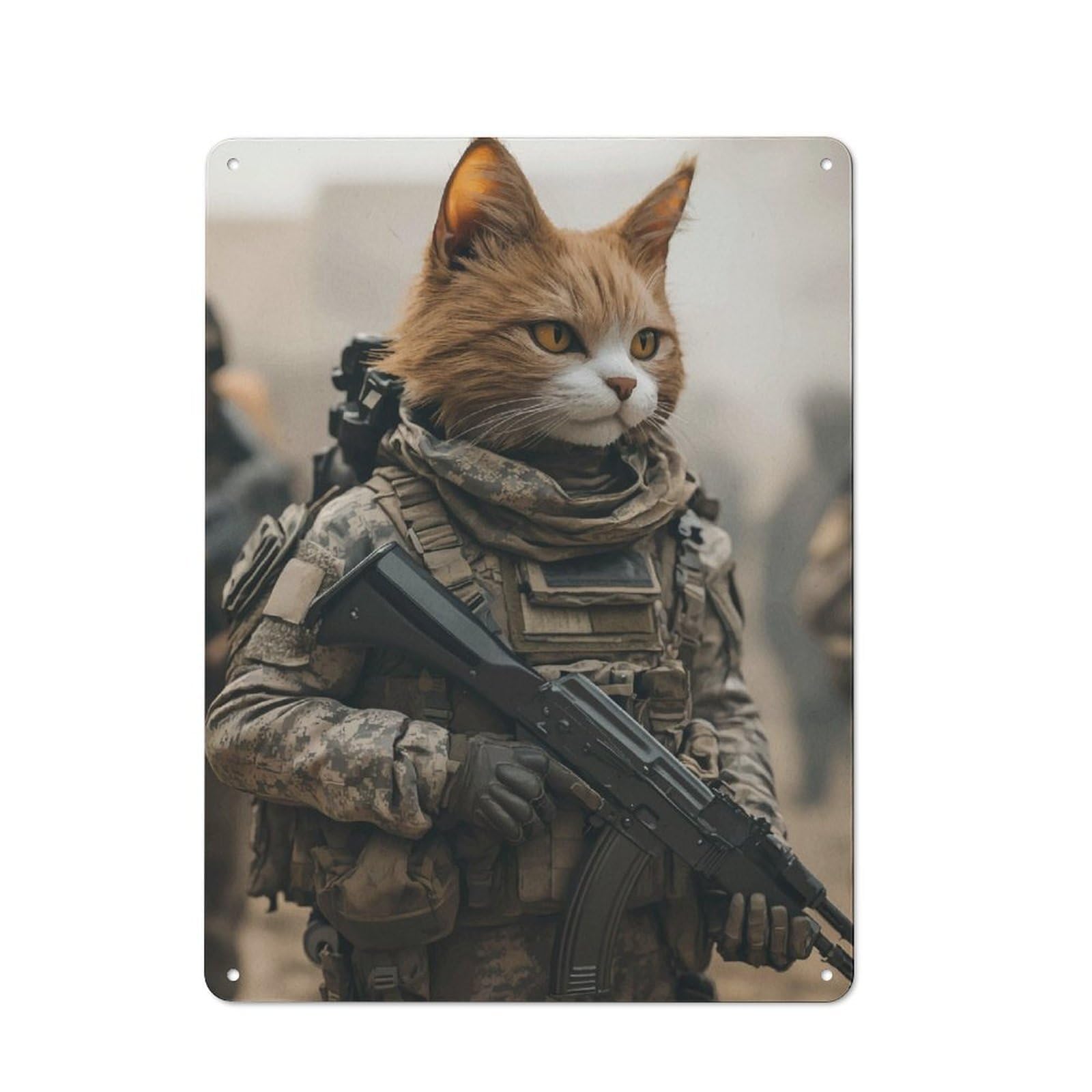 Junmoney Cat Soldier Metal Sign 40X30cm With For Workshop Wall, Retro Decor, For Garage, Workshop And Man Cave Decoration