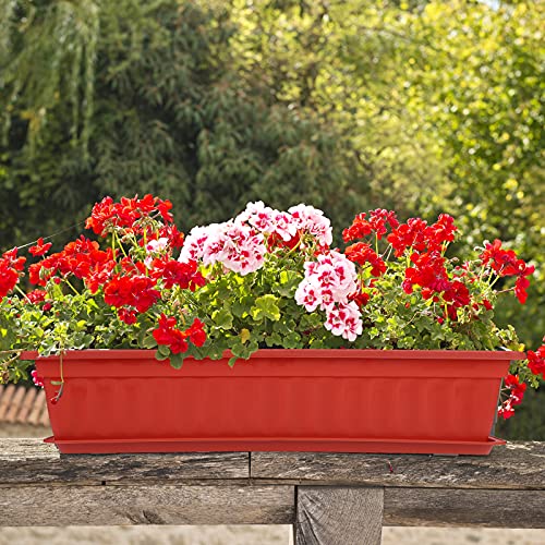 Elcoho 6 Pack Flower Window Box Planters 17 Inches Plastic Vegetable Plant Pot Rectangular Planters With Trays For Windowsill, Patio, Porch, Garden, Home Decor (Red) #TOP5