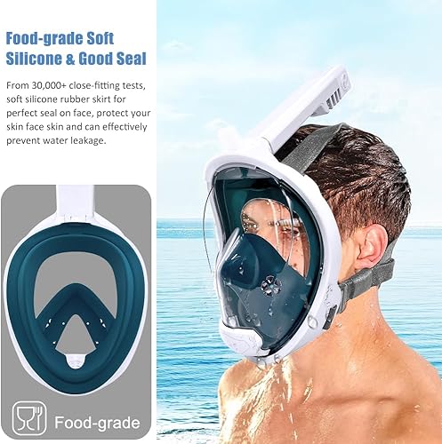 Miniatura 4 de Máscara de esnórquel de cara completa, vista panorámica de 180, máscara de esnórquel de doble bola flotante, antiempañamiento, antifugas, máscara de
