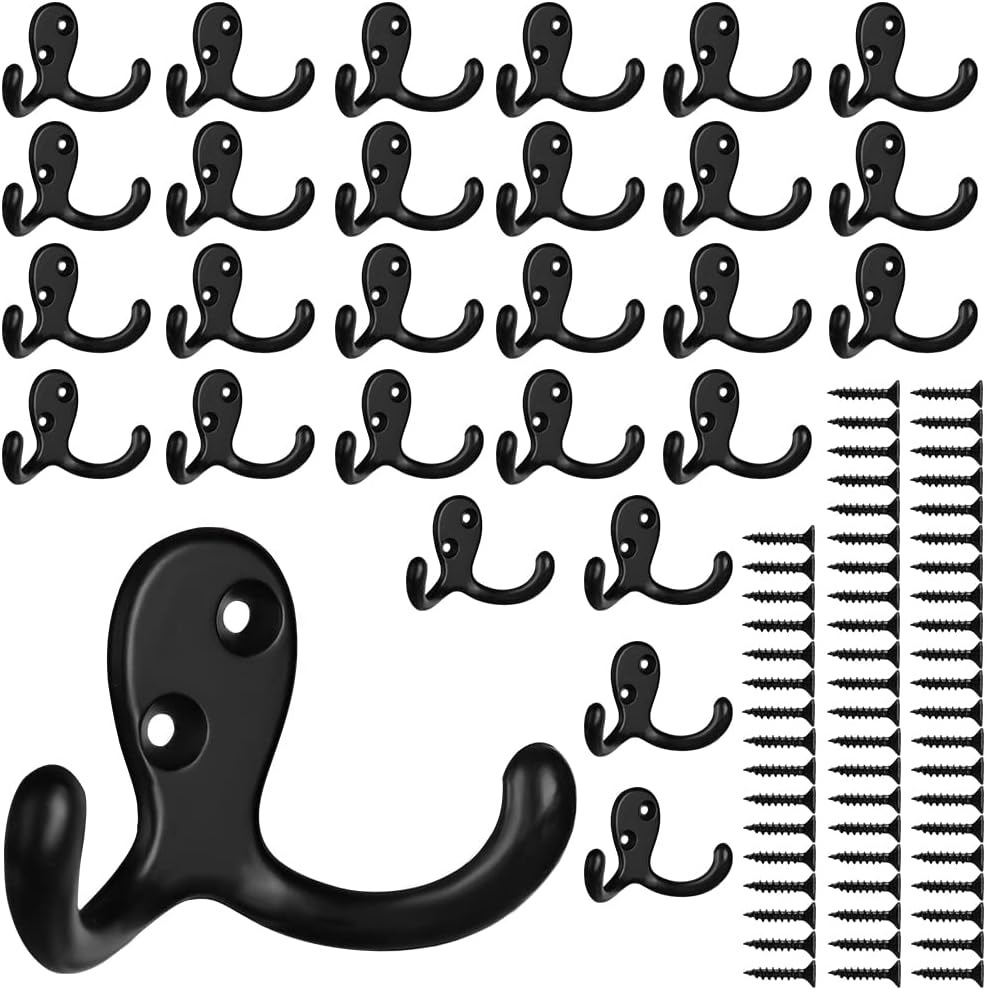 - IBosins 28 Pack Heavy Duty Double Prong Coat Hooks Wall Mounted with 56 Screws Retro Double Hooks Utility Hooks for Coat, Scarf, Bag, Towel, Key, Cap, Cup, Hat