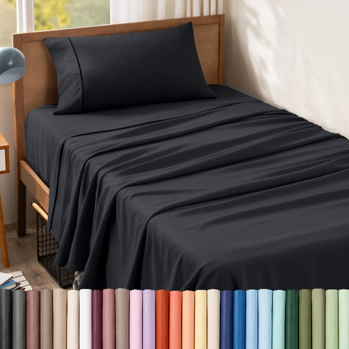 Bare Home Twin Sheet Set - 1800 Ultra-Soft (Twin, Black) | Deep Pockets 6 to 15 Inches, Breathable, Hypoallergenic, Hotel Luxury, Easy Fit, Soft, All-Season Twin 02 - Black